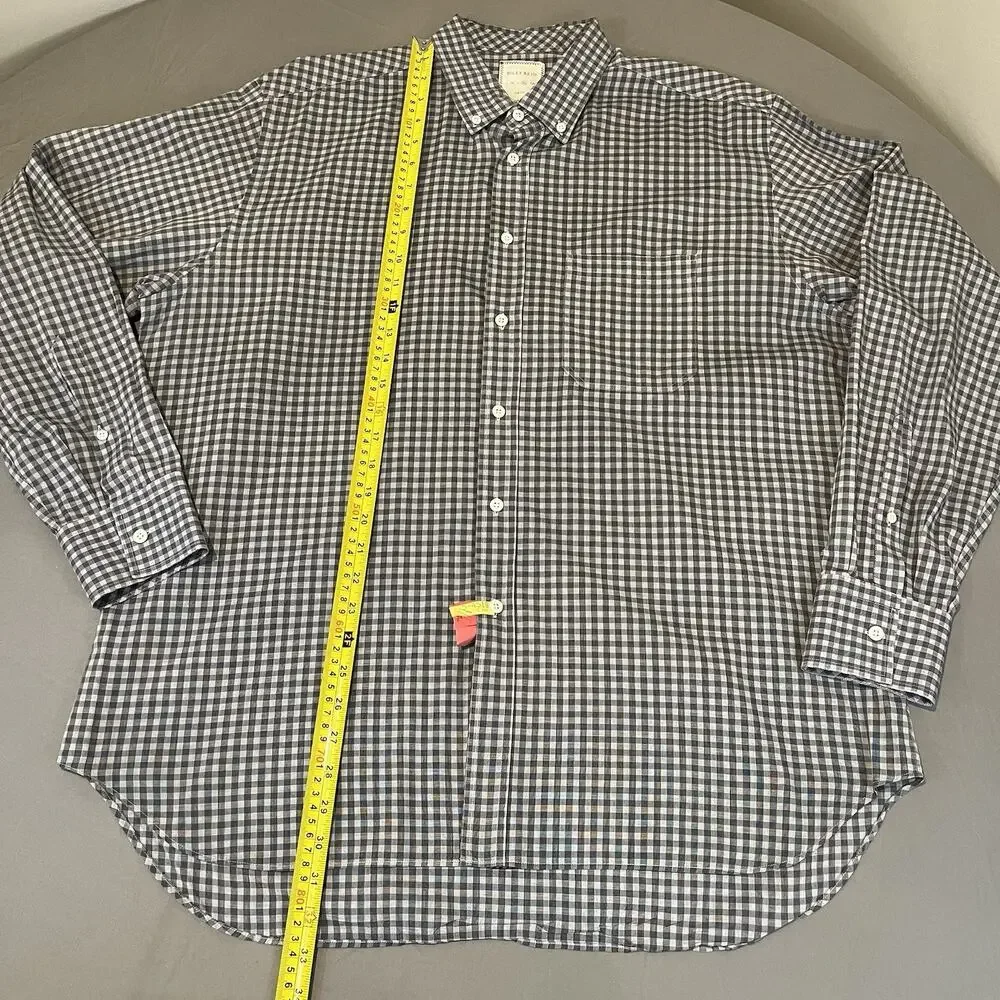 Billy Reid Shirt Men XL Gingham Check Full Cut Button Down Long Sleeve Gray/Whit